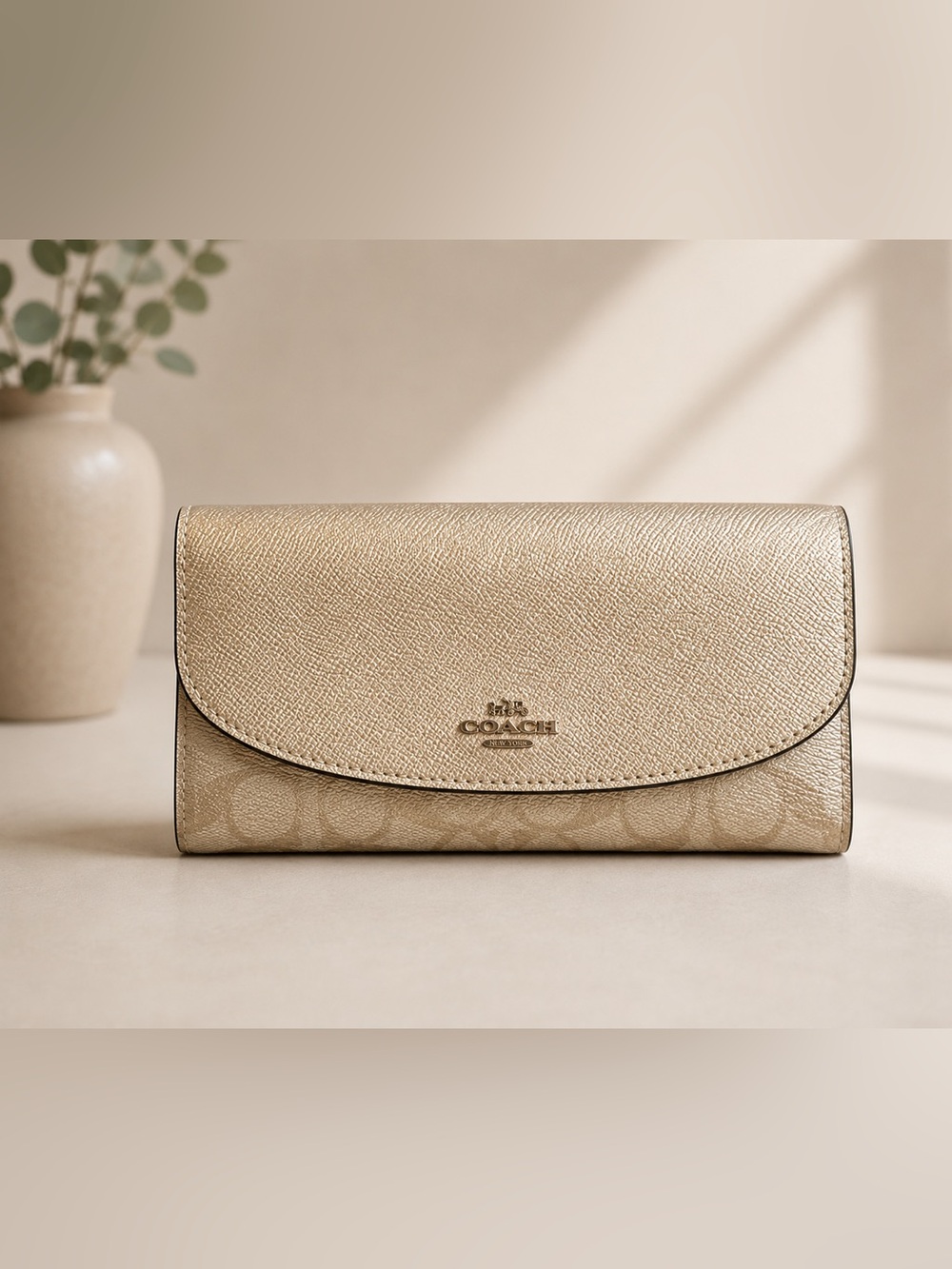 Coach Metallic Champagne Foldover Wallet